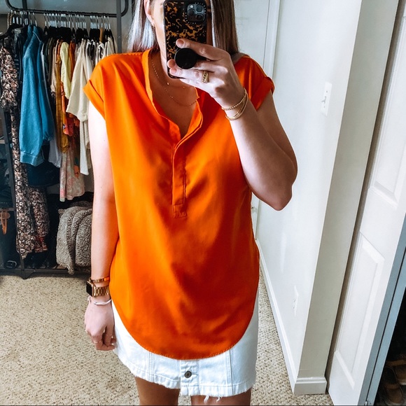 Orange 🔸 Split Neck Boxy Blouse - Picture 1 of 9